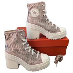 Converse Chuck 70 De Luxe Heel Satin Pink Chaotic Neutral Platform Sneaker 7 NEW